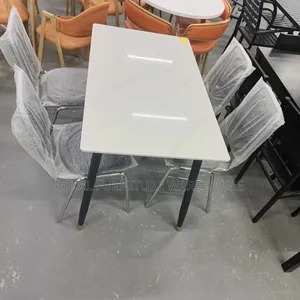 Cz - Lc2 Whitish Heavy Marble With Metallic Frame 4 Seater Dining Set