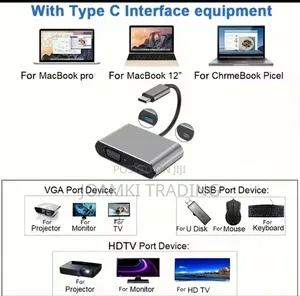 4 in 1 Usb Type C Hub Docking Station to Hdtv, Vga,100w Pd for Laptop