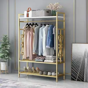 Luxe Gold Garment Rack With Marble Shelves –Elegant Clothing Organizer