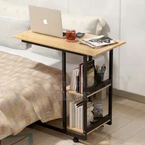 Mobile Overbed Laptop Desk With Storage Shelves - With Wheels
