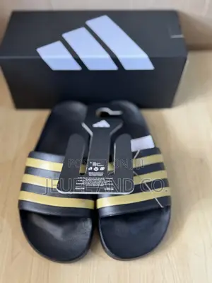 Original Adidas Adilette Aqua Slides Black and Gold
