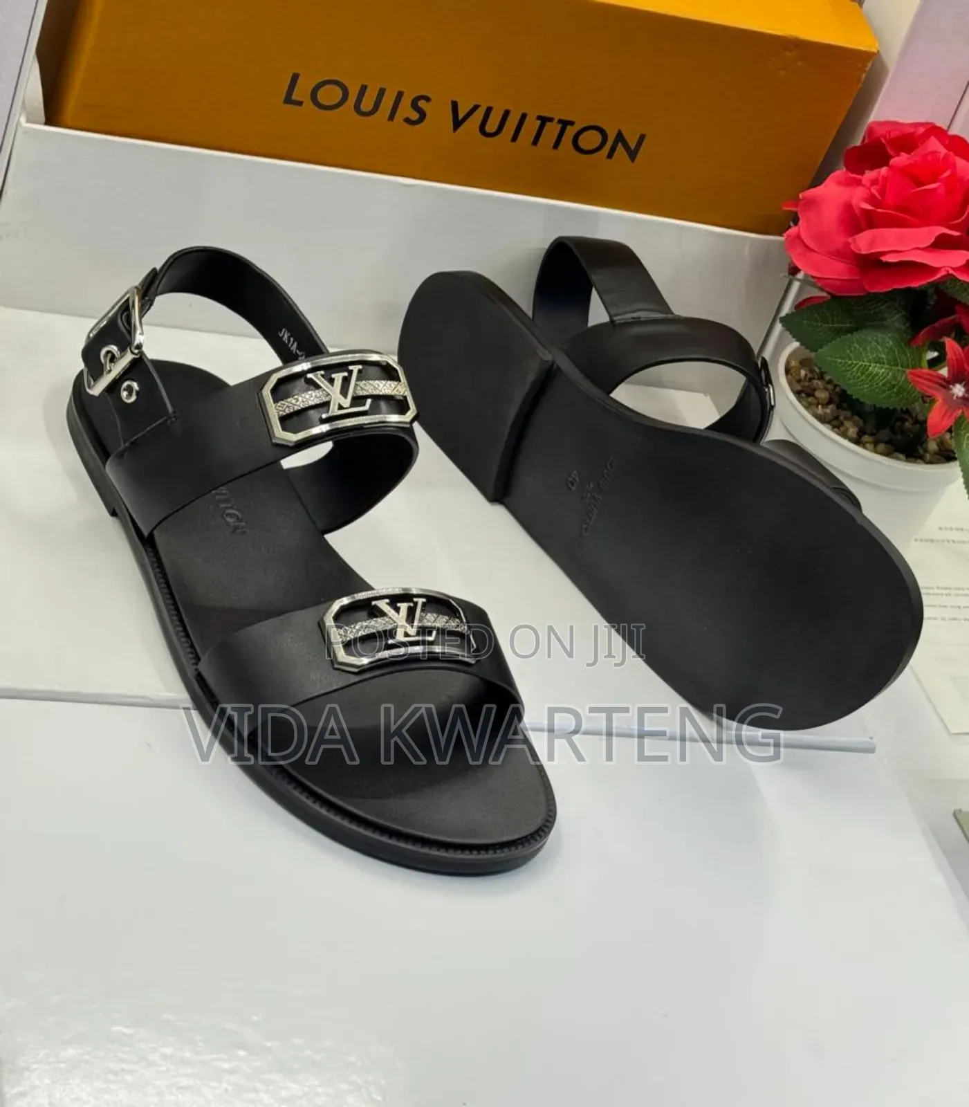 Louis Vuitton Black Leather Sandals
