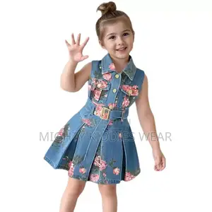 Girls Sleeveless Flower Print Waist Lapel Thin Vest Dress Ages 1-2yrs