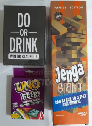 Jenga Uno and Do or Drink Game Set.