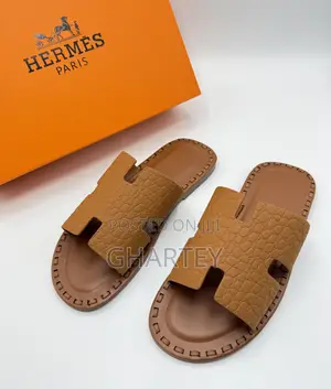 Luxury Tan Croc-Embossed Hermes Slides