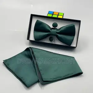 Bow Tie Set (Pre-Tied Bow Tie, a Matching Pocket Square and Cufflinks)