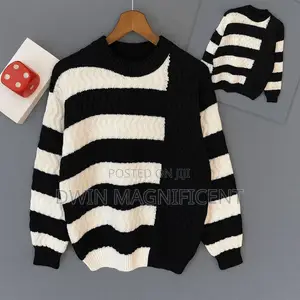 Striped Crewneck Sweater With a Textured Knit