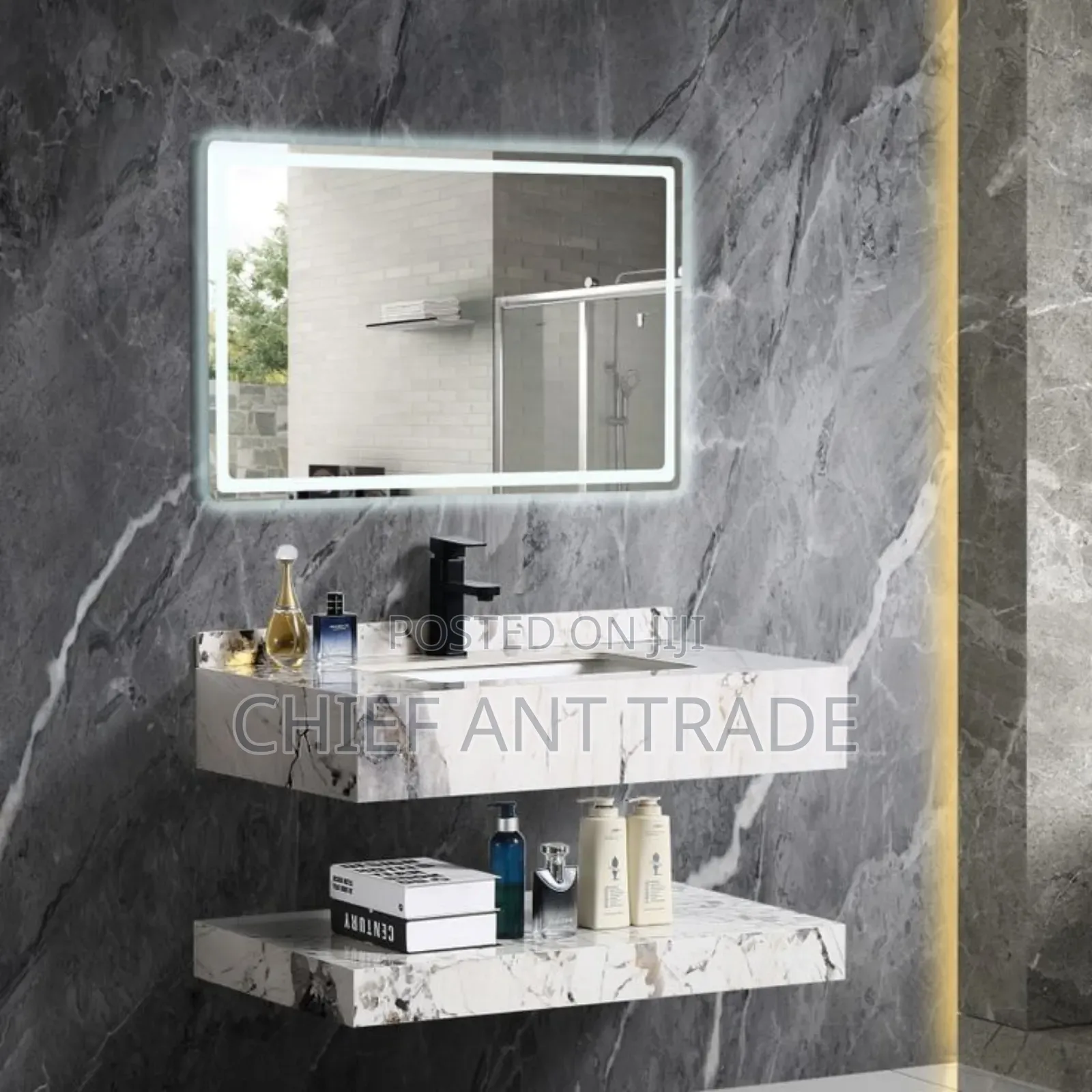 Marble Basin With Touchscreen Mirror. 60cm. Ybd-60