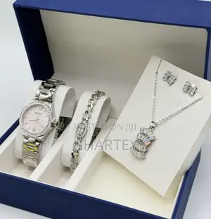 All Silver Unique Luxury Gift Set – Watch,Necklace,Earrings Bracelet