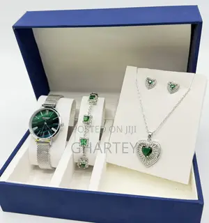 All Silver Unique Luxury Gift Set – Watch,Necklace,Earrings Bracelet
