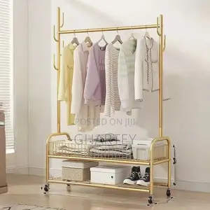 Gold Mobile Closet Organizer With Double Storage Baskets