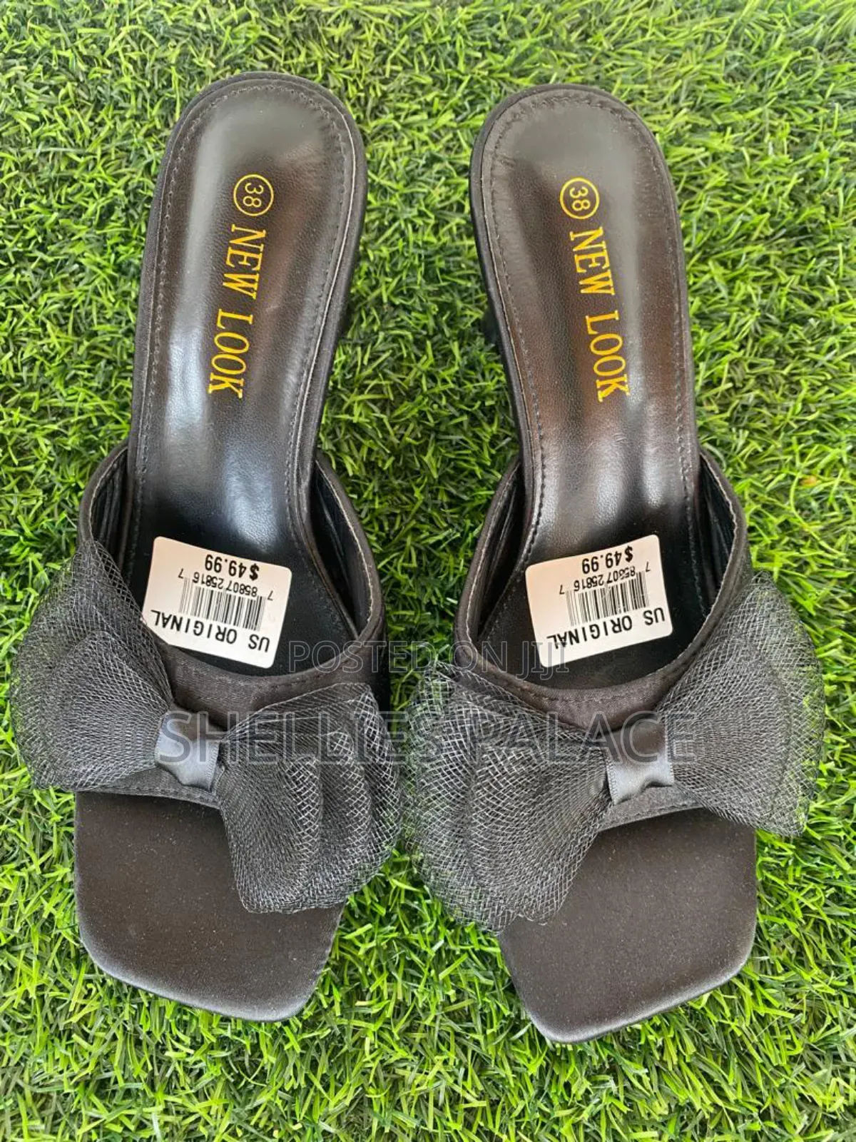 Women Black Bowtie Fashionable High Heels Slippers
