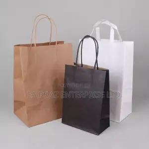 30 Pcs Kraft Paper Bags With Handles For Food Beverages White/Black