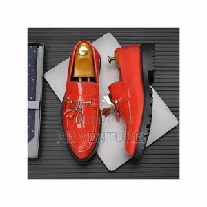 Banagat Men's Glossy Business Slip-Ons Formal Corporate Shoes Red