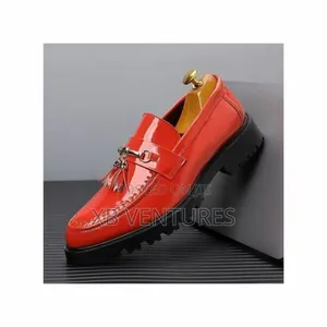 Banagat Men's Glossy Business Slip-Ons Formal Corporate Shoes Red