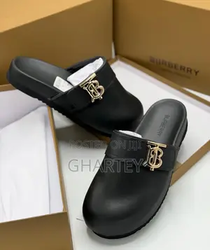 Burberry Monogram Motif Leather Clogs - Black, Brown White