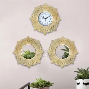 3 Pieces Vintage Hanging Round Decorative Wall Mirror Clock