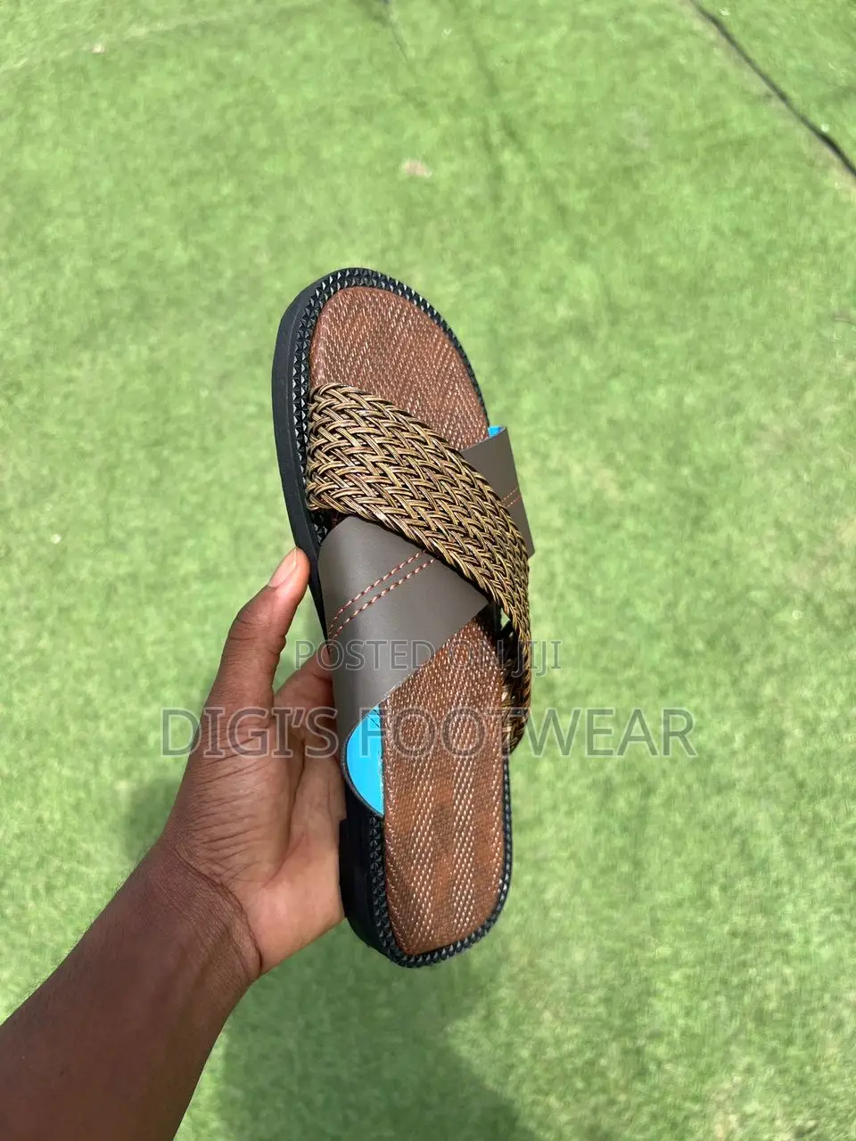 Half Dark Brown Leather Half Mat Material Slippers