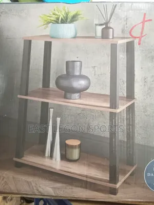Coberg.3 Tier Shelf Black Plastic Frame With Rustic Dark Wood Finish