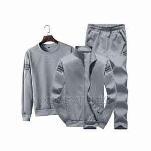 Men's Long Sleeve Jacket 3-Piece Sweatshirt Set - Grey