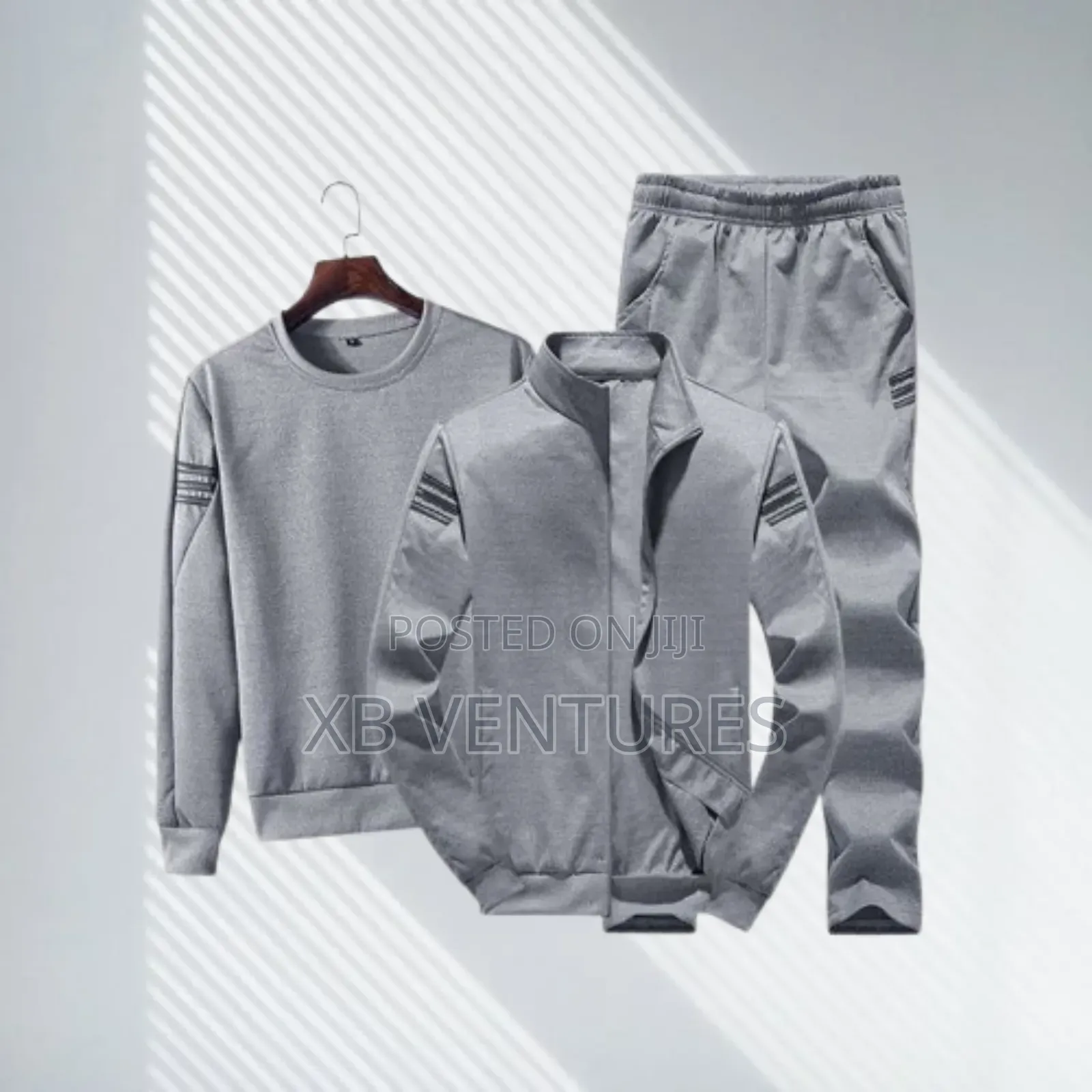 Men's Long Sleeve Jacket 3-Piece Sweatshirt Set - Grey