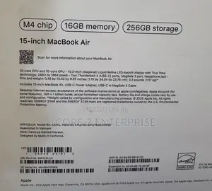 New Laptop Apple MacBook Air 2025 M4 15-Inch 16GB Apple M4 SSD 256GB