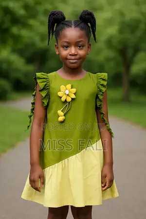 Amazing Green and Yellow Dress for Girl. 9-10y