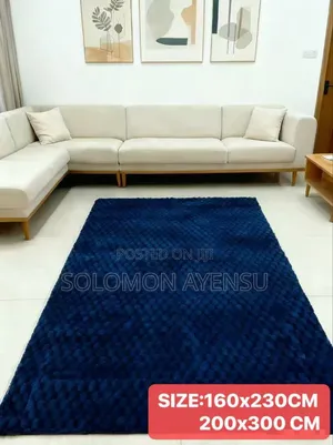 Quality Dark Blue Fluffy Faux Rabbit Fur Area Rug With a 3d Bubble