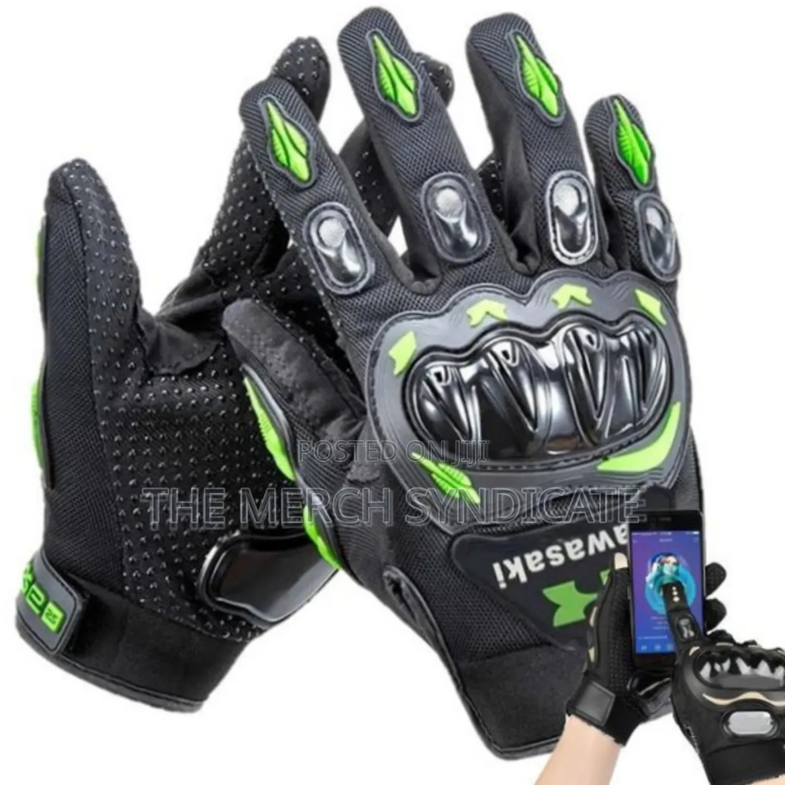 Kawasaki Motorcycle Racing Full Finger Knuckle Touch Screen Gloves