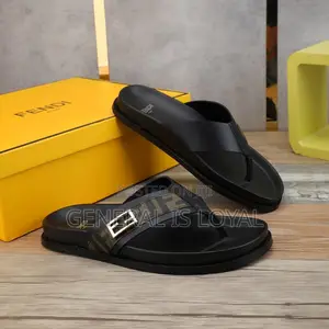 Fendi Roma Black Leather Slippers