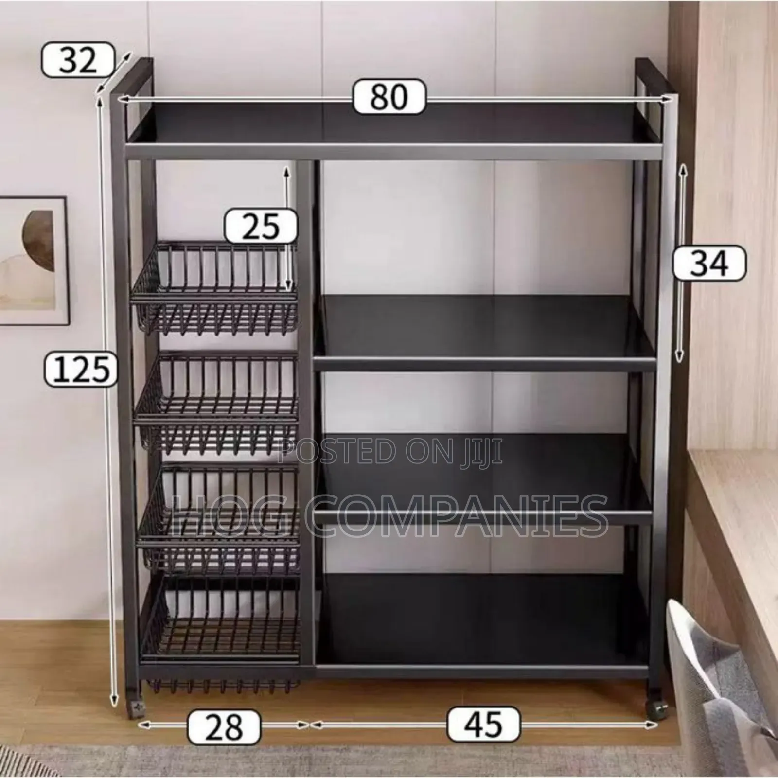 Heavy Duty 4-Tier Metal Storage Rack With Wheels- Fast Delivery 2hours
