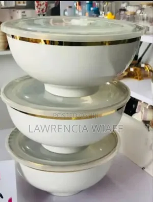 3pcs Ceramic Bowls With Plastic Lid