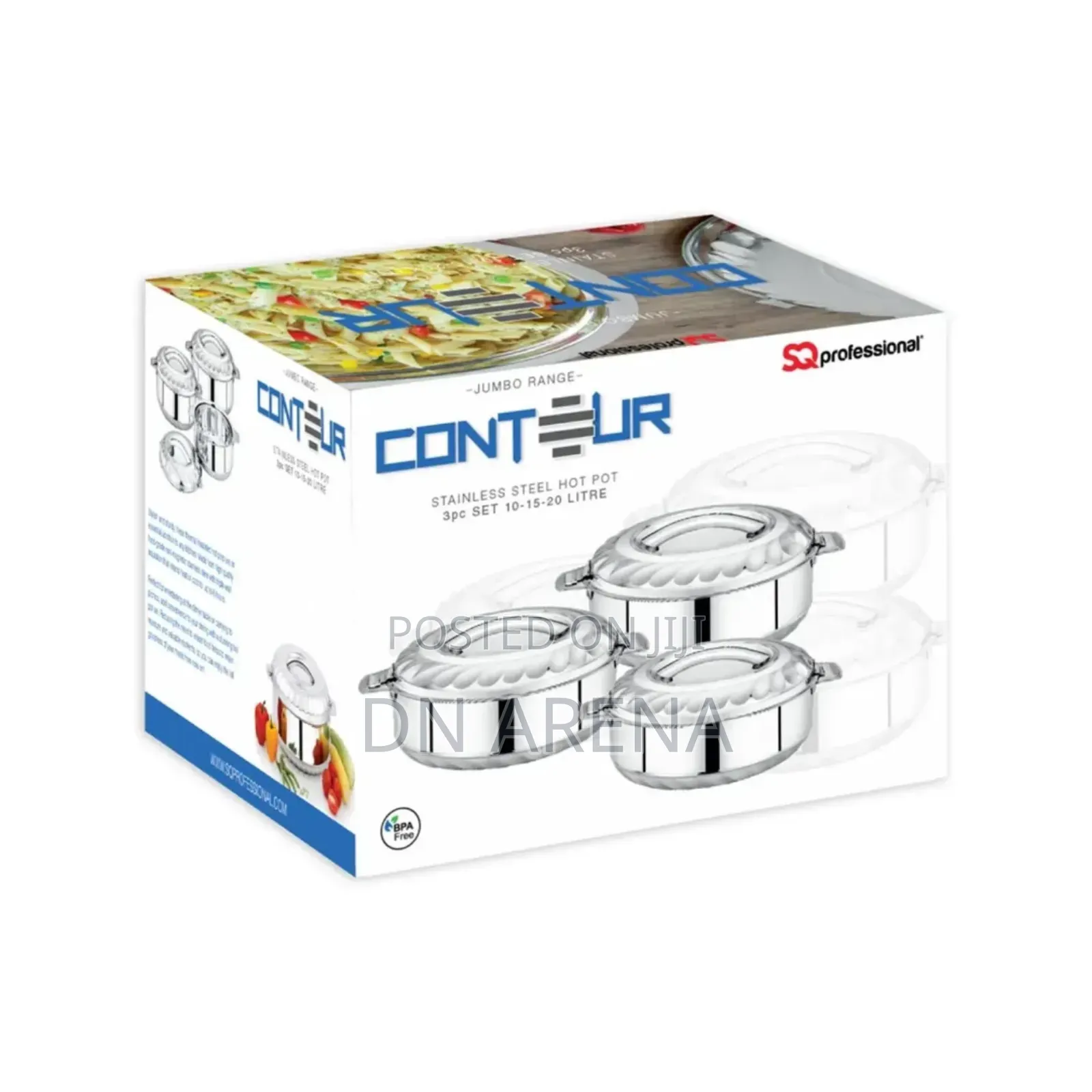 Sq Professional 3pc Jumbo Contour Insulated Hot Pot Set 20l, 15l, 10l