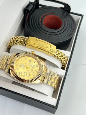 Rolex Watch Bracelets Belt Valentine Gift Set Package- Fast Delivery
