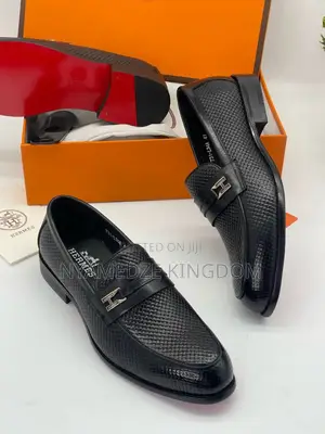 Black Design Leather Loafer Shoe With H Symbol on the Top