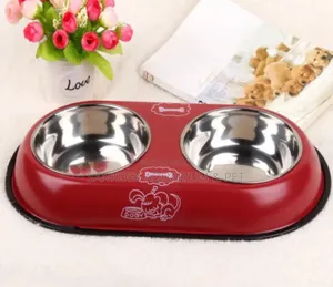 Double Metallic Dog Bowl