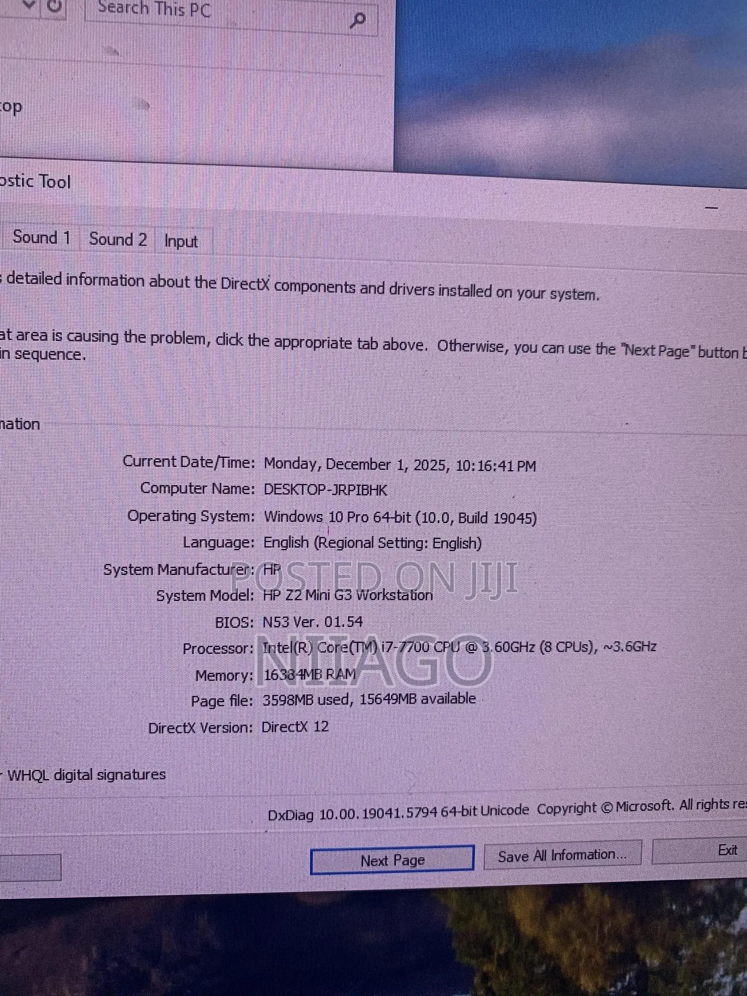Desktop Computer HP 16GB Intel Core I7 SSD 512GB