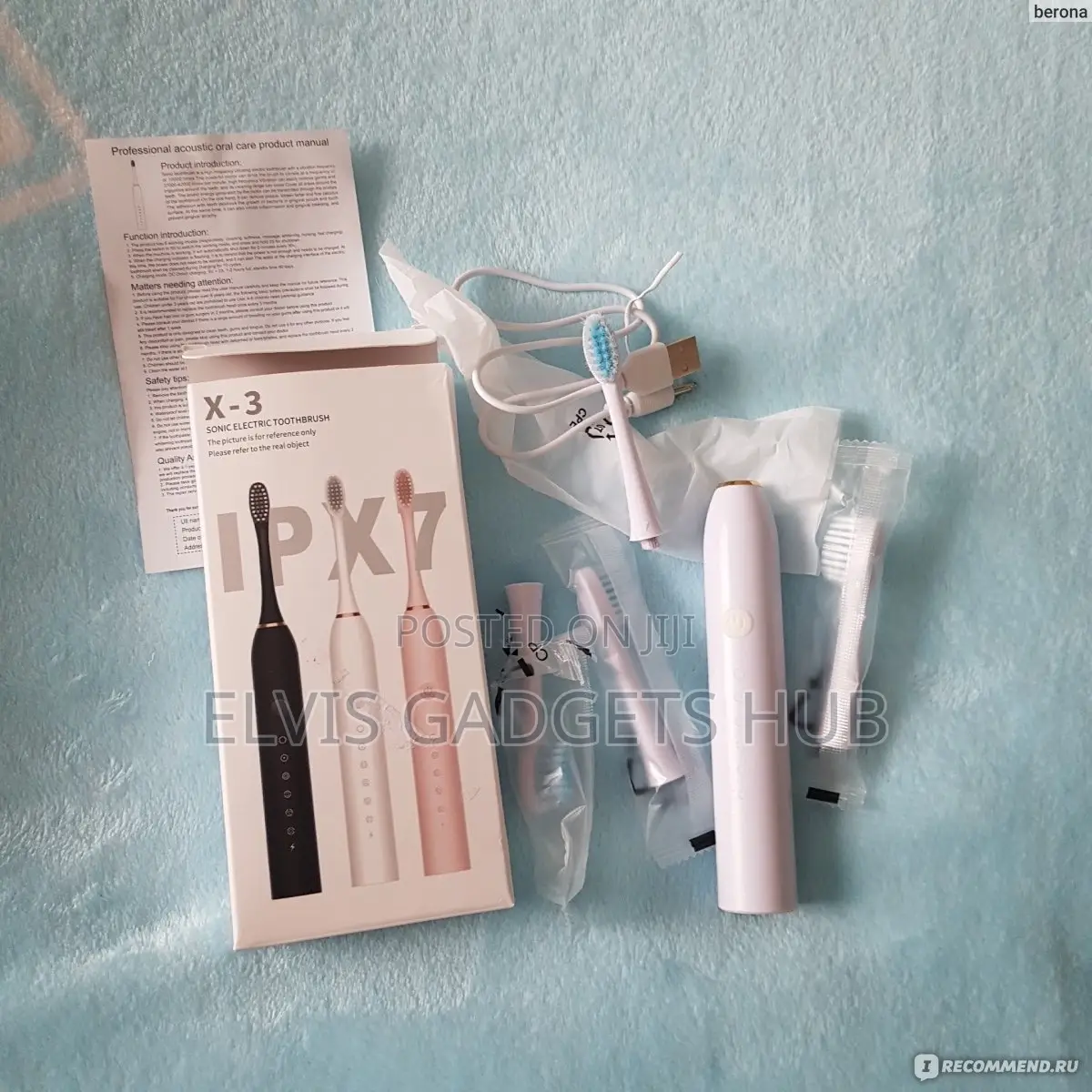 X3 Sonic Electric Toothbrush Ipx-7 Water Resistant With 4 Brushes
