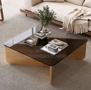 Glass Center Table / X Shaped Wood Design