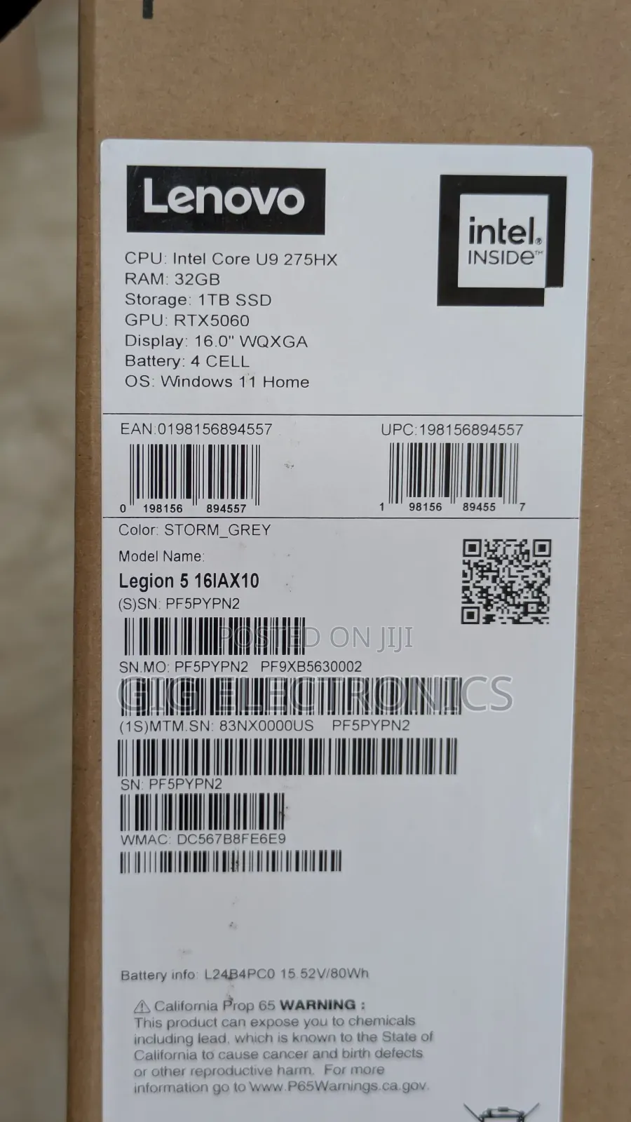 New Laptop Lenovo Legion 5 32GB Intel Core Ultra 9 SSD 1T