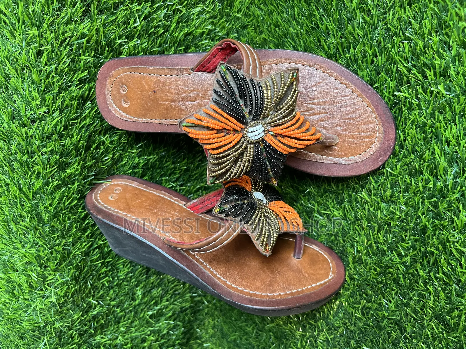 Beaded African Wedge Slippers