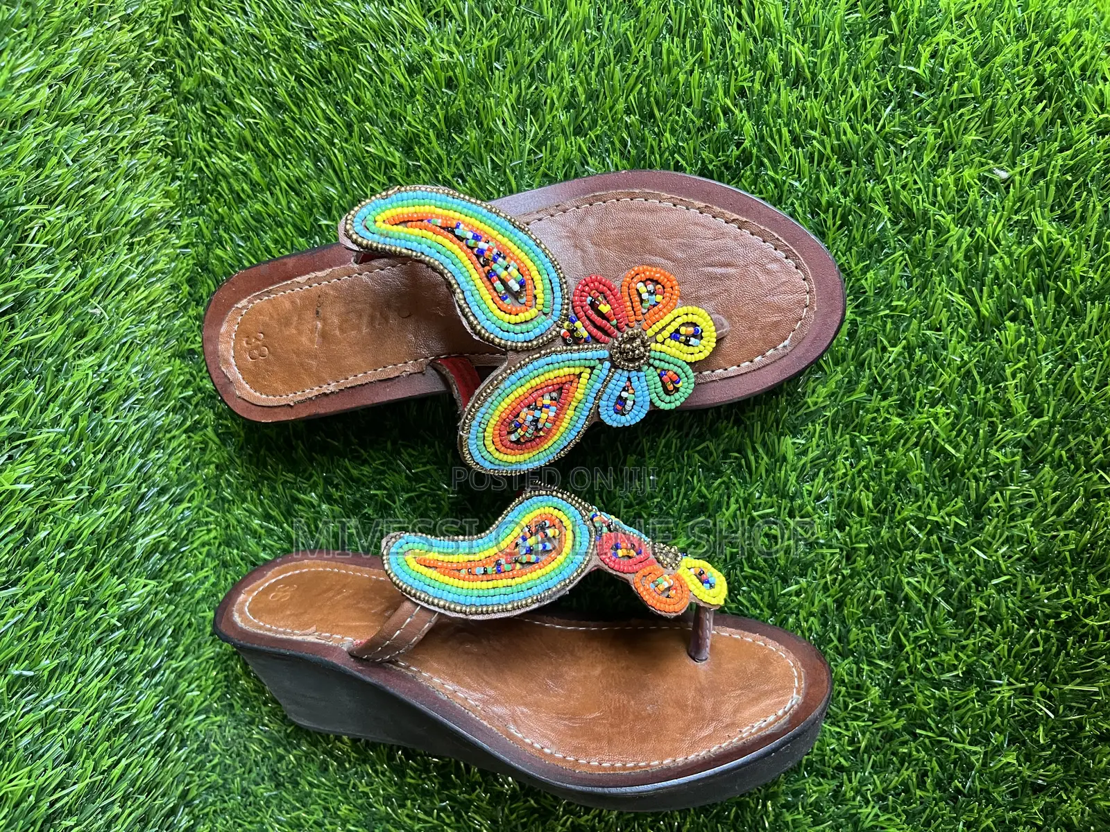 Beaded African Wedge Slippers