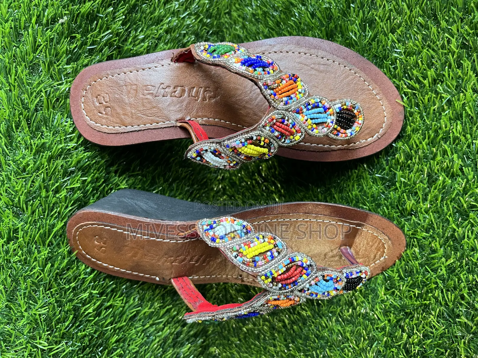 Beaded African Wedge Slippers