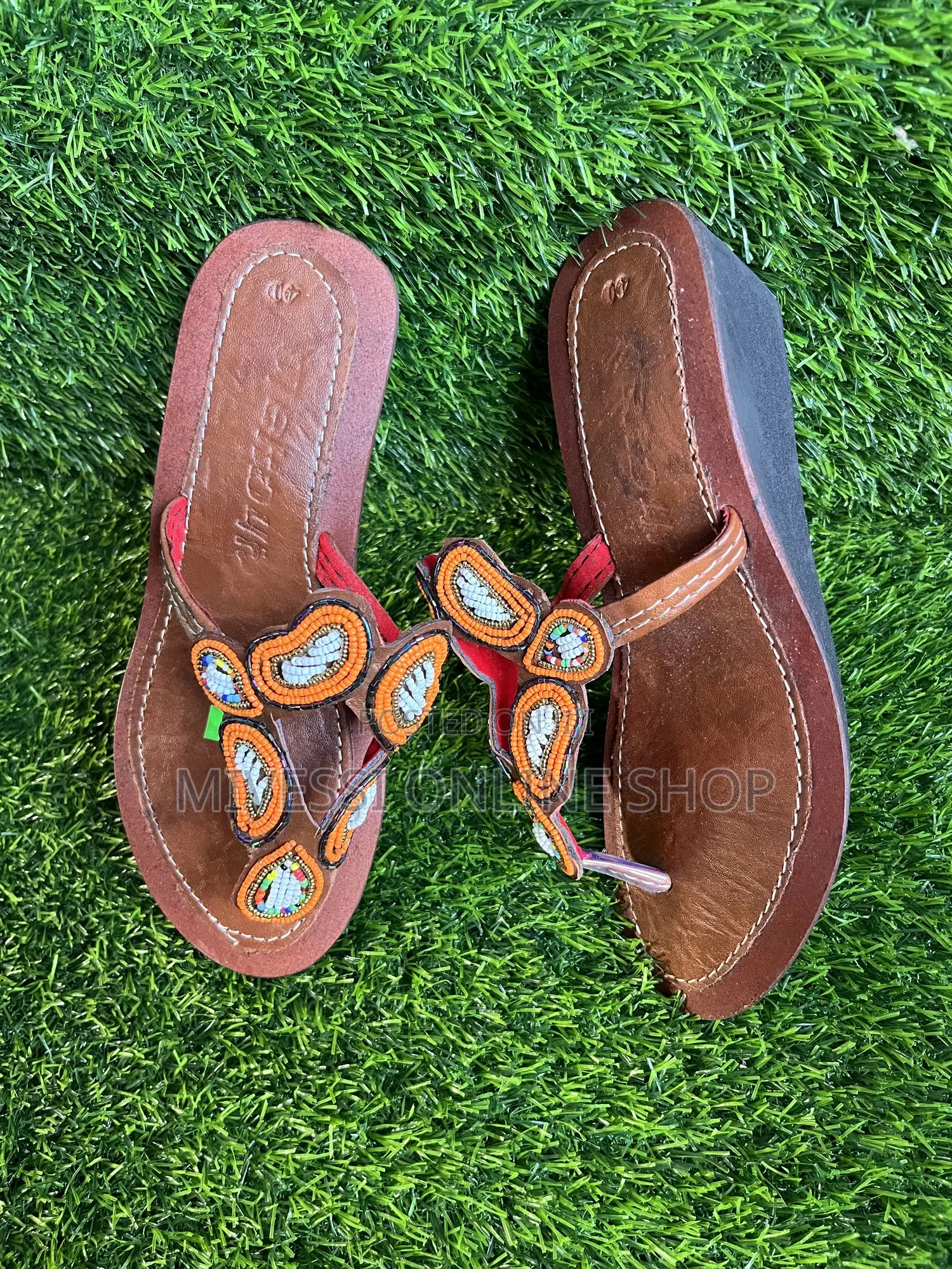 Beaded African Wedge Slippers