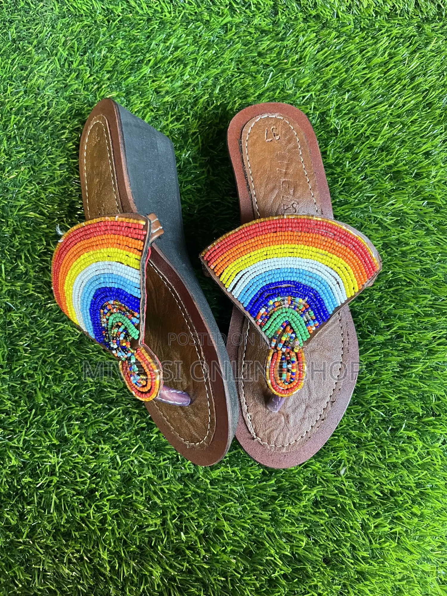 Beaded African Wedge Slippers