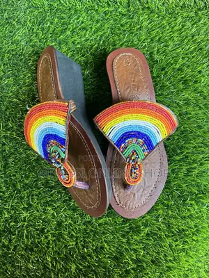 Beaded African Wedge Slippers