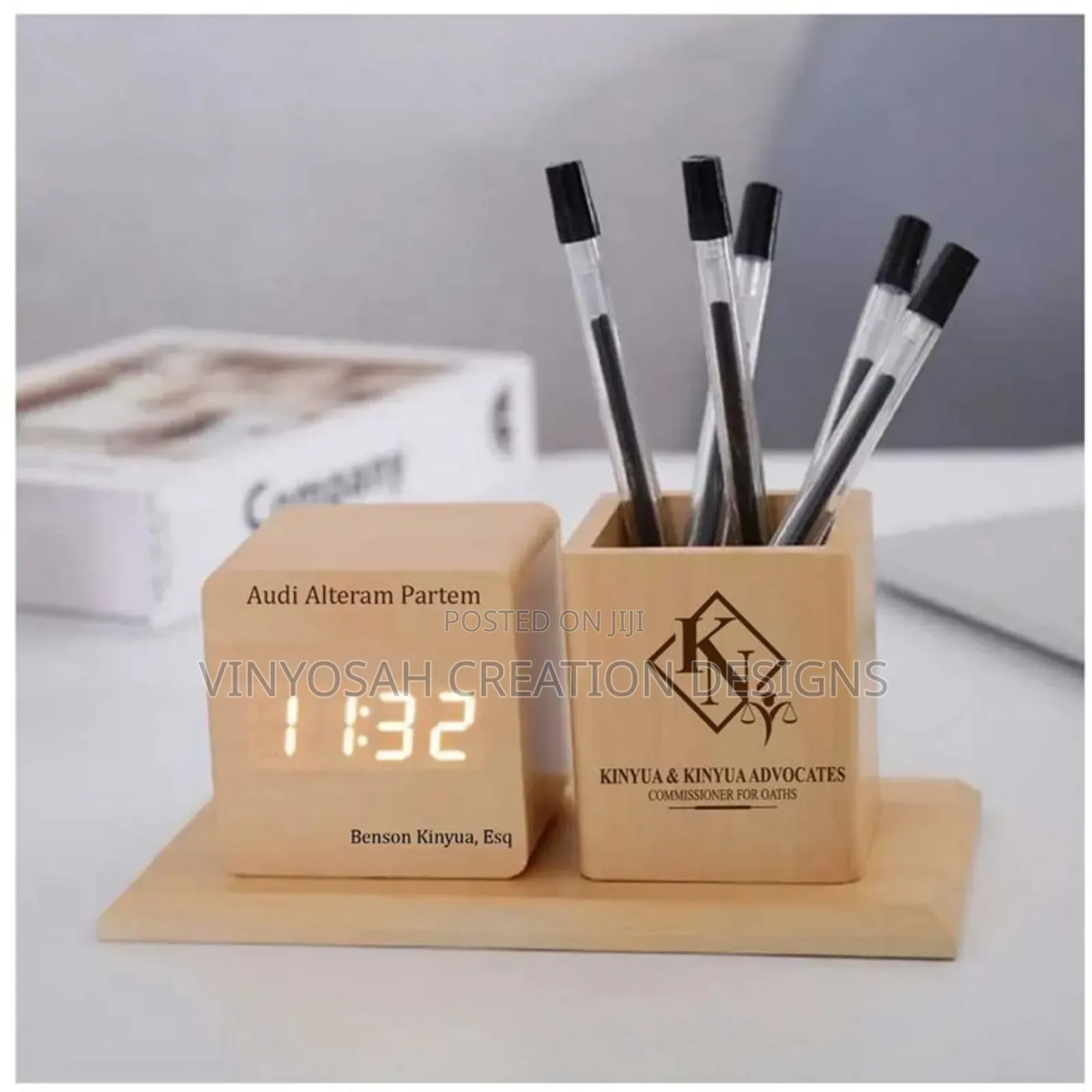 Wooden Table Clock With Branding