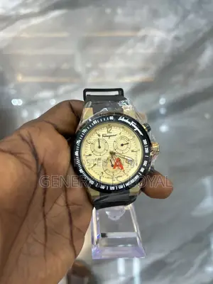 Salvatore Ferragamo F-80 Chrono Watch  Black Rubber Strap And Gold