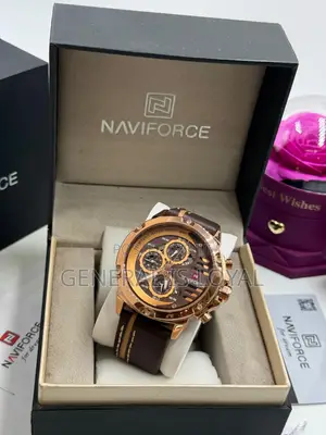 Naviforce Nf9110 Watch  Black Case  Brown And Black Leather Strap.