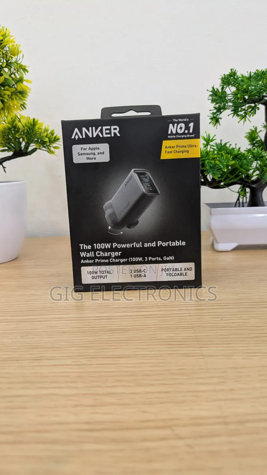 Anker Prime Charger 100w Usb C Foldable Charger 3-port Gan A2688